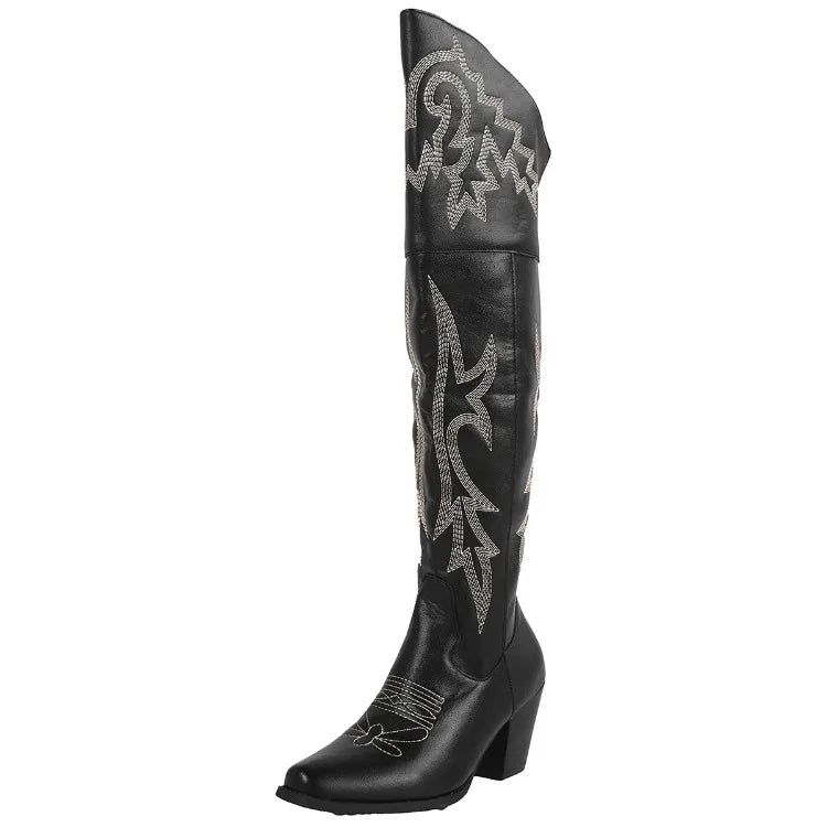 Knee High Boots Womens Shoes 2026 New Western Cowboy Knight Boots Over Knee Side Zipper Long Tube Boots Women Shoes High Heels