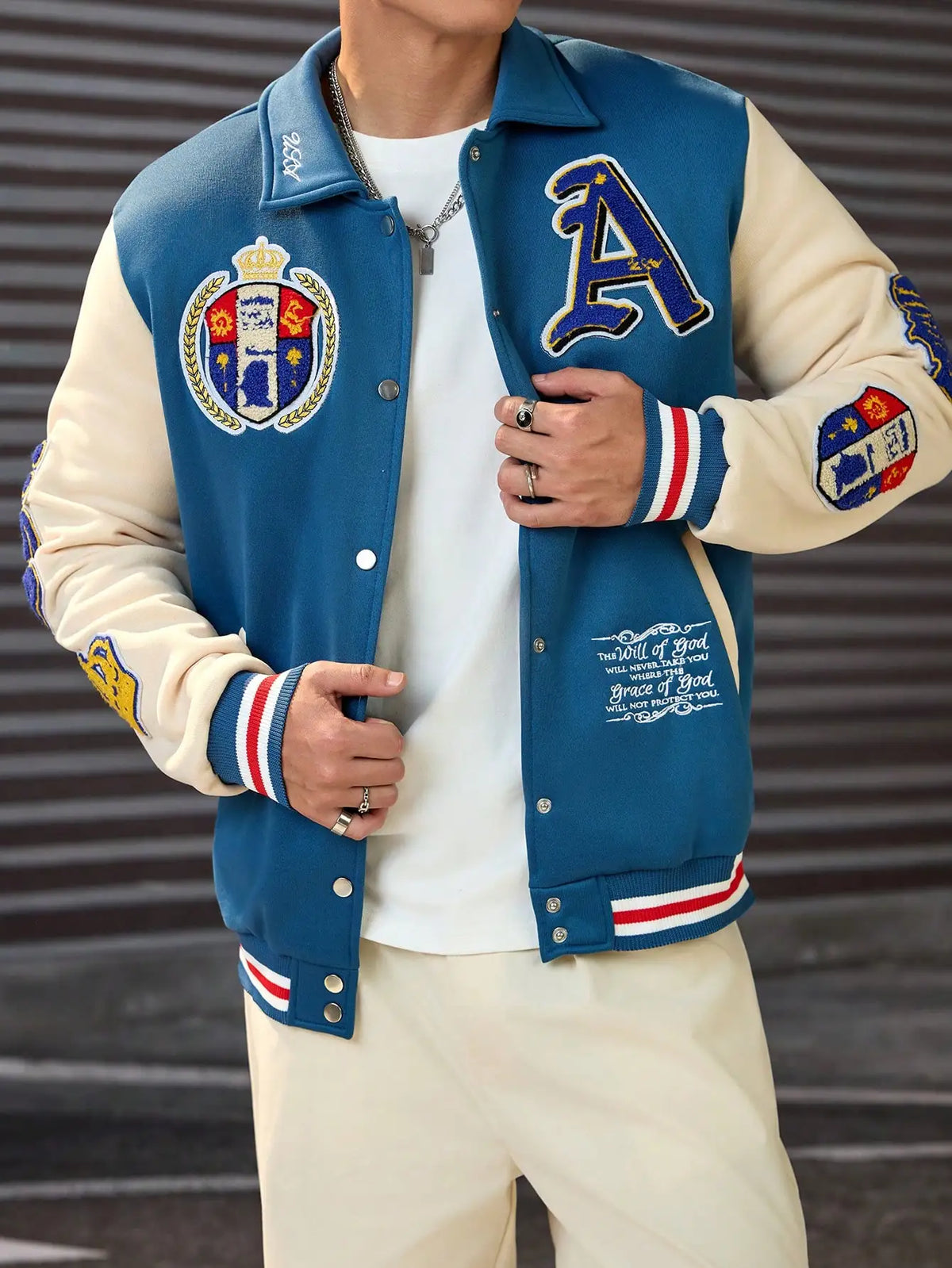 DIYIE Men's Patchwork Baseball Jacket, Long Sleeve Er Coat, Men's Varsity Jacket, Baseball Jackets Men Women Custom Jacket