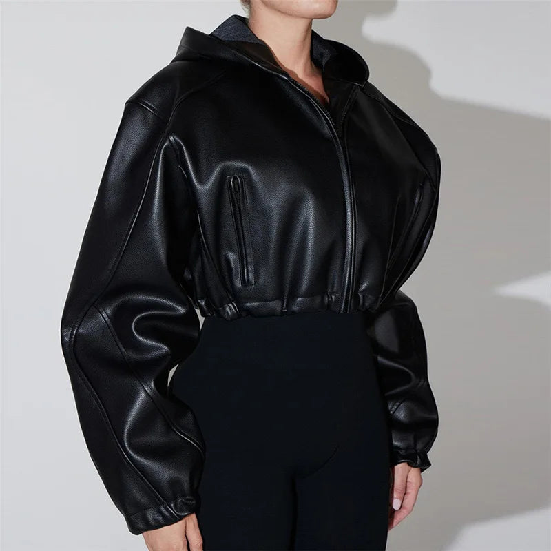 Short Coat Women Leather Jackets Zipper Full Sleeve Solid Streetwear Jacket Turn Down Collar Spliced Casual Coats Autumn 2026
