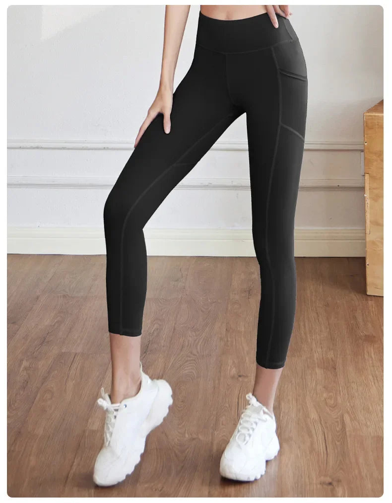 Training Leggings with Pockets for Women - High Elastic Yoga Pants Tummy Control High Waist 4-Way Stretch Gym Workout  Athletic