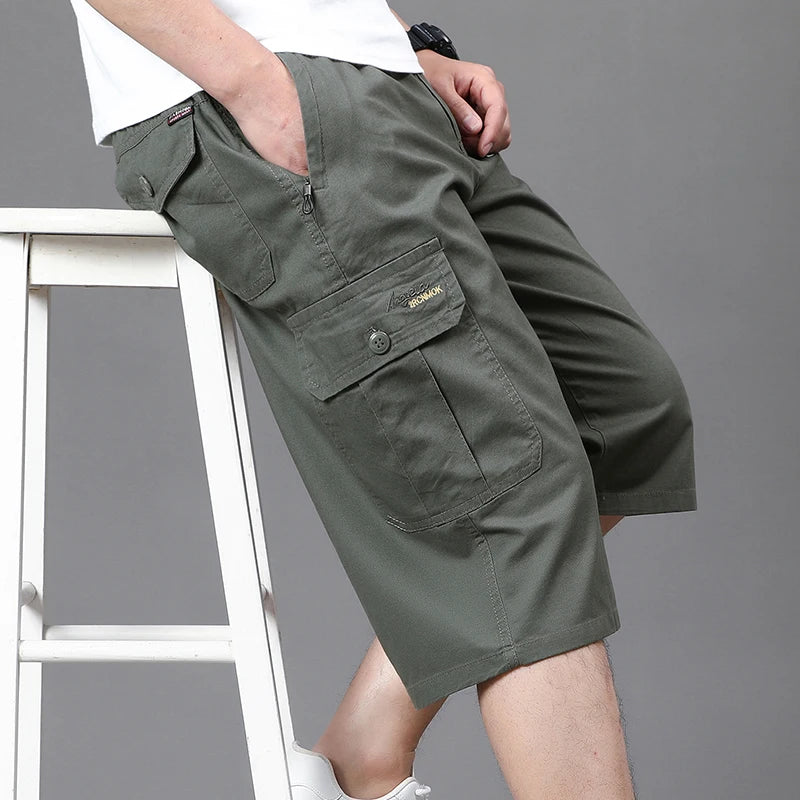Zipper Pocket Workwear Shorts Mens Knee Cargo Pants 2026 Summer Cotton Shorts Men Climbing Jogger Elastic Waist Sports Work Wear