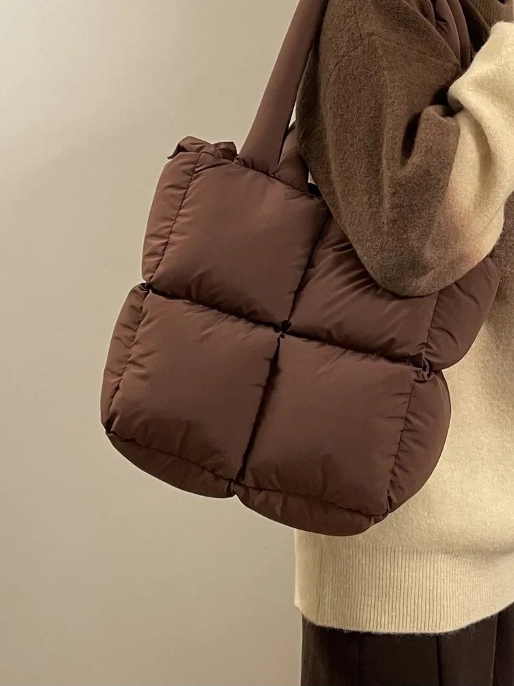Designer Puffy Shoulder Bag Women Quilted Space Cotton Down Feather Padded Large Capacity Handbag Winter Shopping Tote Bolsas