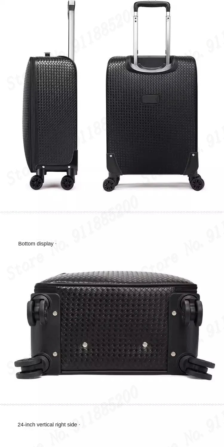 Genuine Leather Trolley Case 20 Inch Men's Business Boarding Suitcase Universal Wheel Luggage Bag 16 Inch Woven Pattern Leather