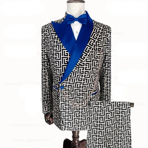 Plaid Suits for Men Slim Fit 2 Pieces Luxury Wedding Tuxedo Formal Prom Italian Fashion Single Button Blazer with Pants Set