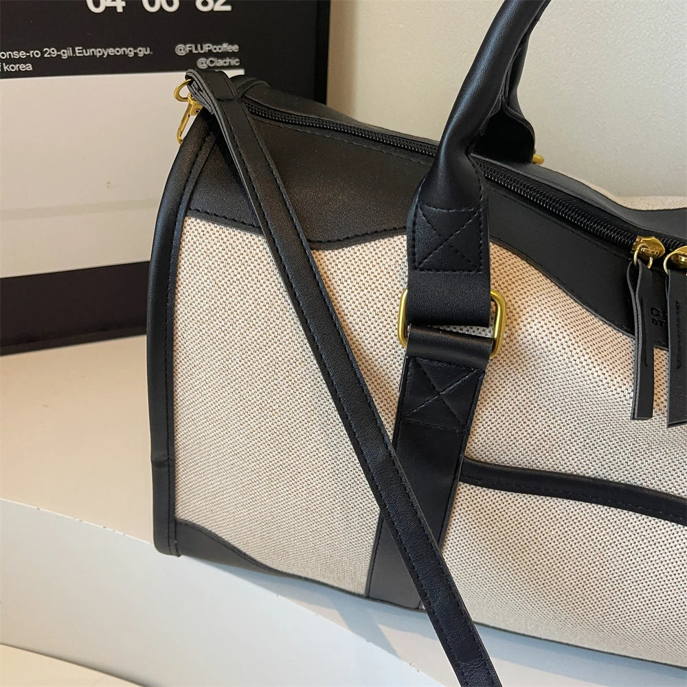Oversized Travelling Handbags For Women Cotton Fabric Large Capacity Airplane Luggage Bag Simple Fashion Shoulder Crossbody Bags