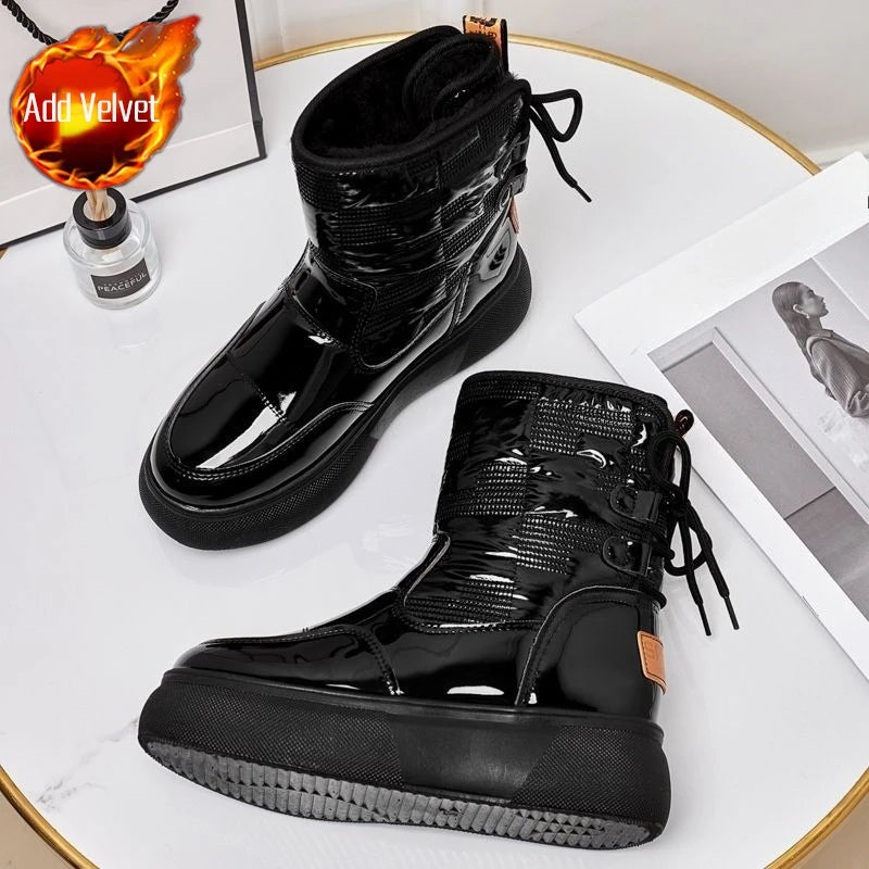 White Half High Waterproof Women's Snow Boots Lace-up Goth Plush Warm Quality on Offer Y2k Padded Large Size Hot Ladies Shoes