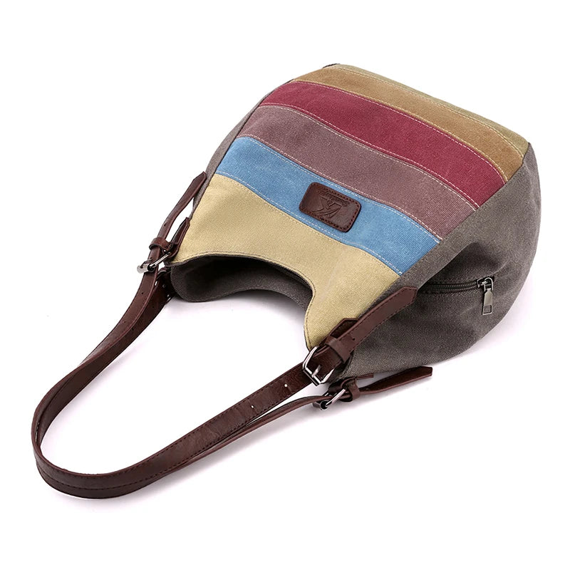 Canvas patchwork Female Top-Handle Bag Women Shoulder Bag Vintage Ladies Commuting Handbags