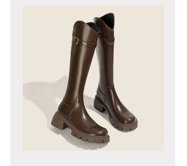 Fur Lining Women Knee High Boots Fashion Knight Long Booties Square High Heels Autumn Winter Warm Short Plush Shoes