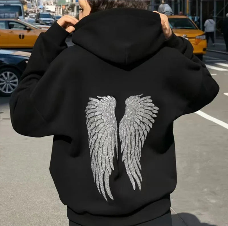 Sequins Angel's Wings Hoodies Women Y2k Chic Loose Long Sleeve Pullovers Top Slim Yoga Pant Set 2026 Casual Lady Sweatshirt Set
