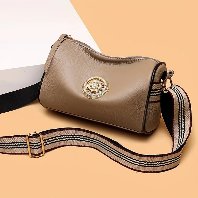 Genuine Leather Crossbody Bag, Stylish Black, Camel, Green Women's Trendy Handbag Single Shoulder Bag with Adjustable Strap