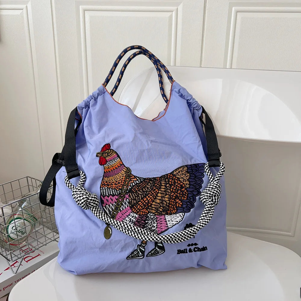 Large Medium Embroidered Shopping Bag, Casual Handheld Simple Large Capacity Shoulder Bag Shoulder Straps Included