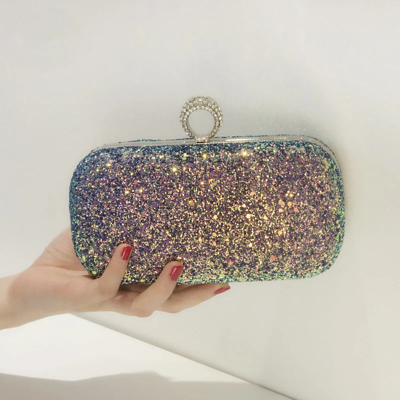 Evening Pink Clutch Designer Bags Women Luxury 2025 Purse Bling Sequins Handbag New Fashion Shoulder Crossbody Small Phone Bag
