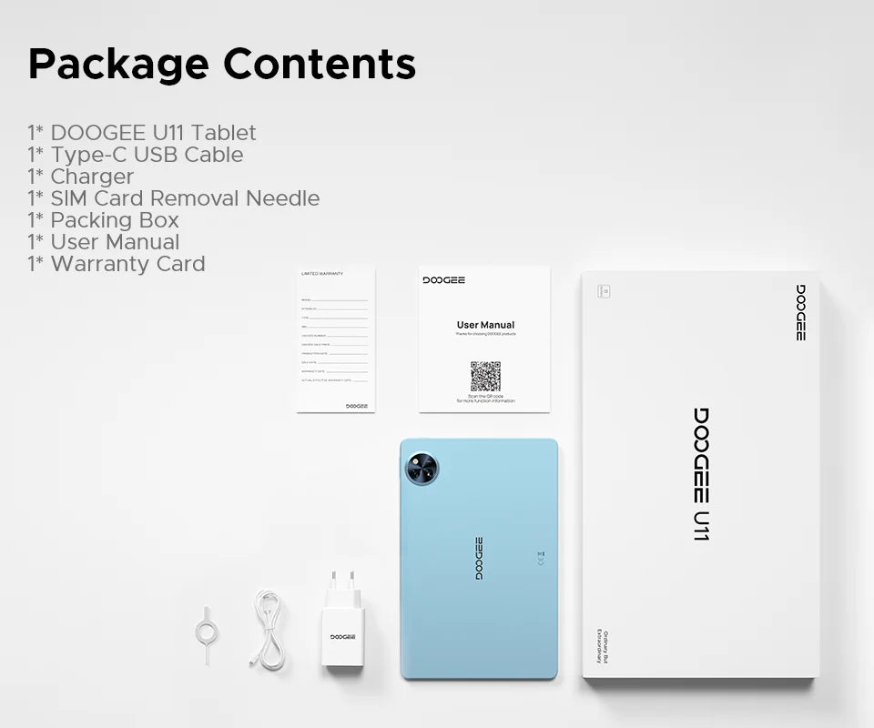 DOOGEE U11 Android 15 Tablet 11" Ultra-clear 90Hz Display 16GB(4+12) 128GB 8580mAh Battery Unisoc T606 octa-core Dual Speaker