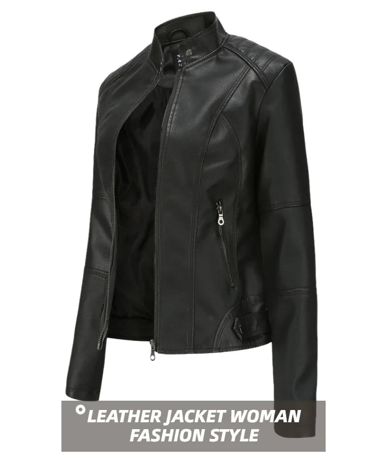 Women Moto Biker Zipper Jacket 2026 Faux Leather Jacket Women Spring Autumn Coat Black Brown Red Purple Navy Coffee Black XS 4XL