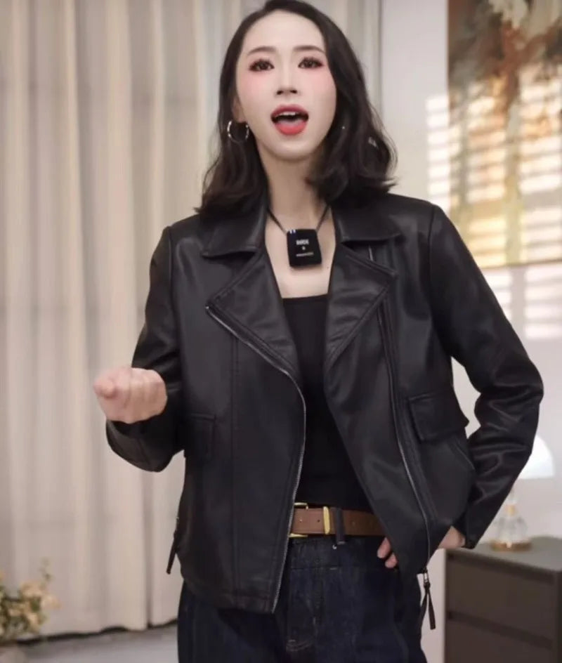 2026 Fashion Autumn PU Leather Jacket Women New Short Leather Coat Retro Lapel Sweet Motorcycle Outerwear Ladies Overcoat Top