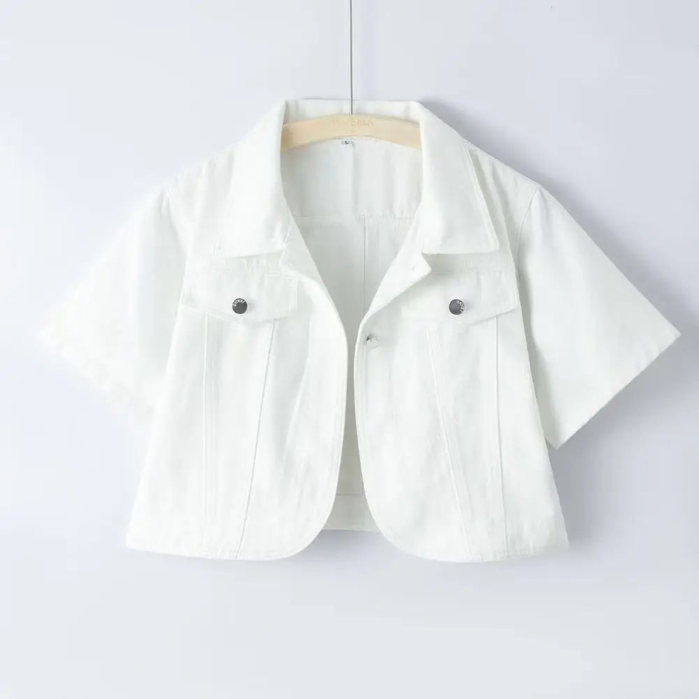 Summer New White Casual Short-sleeved Denim Jacket 2026 Women Short Blouse Shawl Waistcoat Female Jaqueta Jeans Feminina