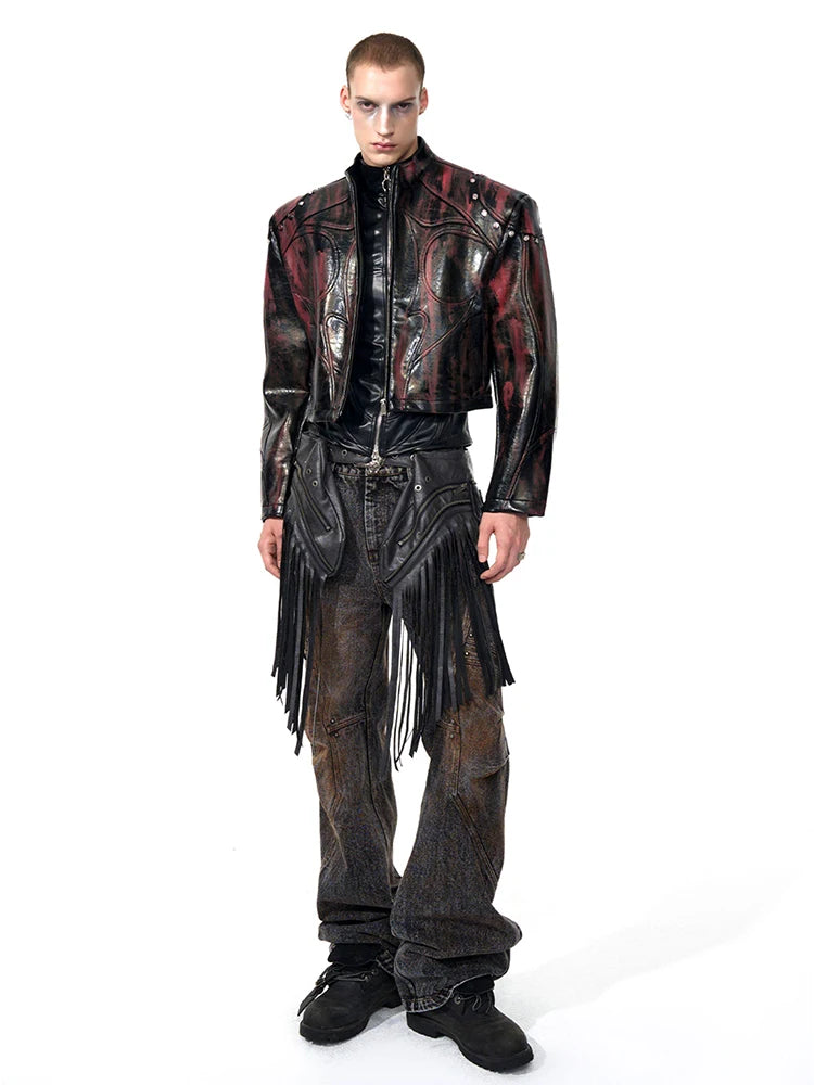 Mauroicardi Spring Autumn Short Pu Leather Motorcycle Jacket Men Rivet Zipper Shoulder Pads Luxury Designer Streetwear Clothing