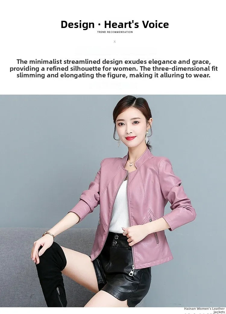 Real Leather Biker Jacket Women's Short Style 2026 Spring Autumn New Korean Version Slim Fit Stand Collar Miniature Coat