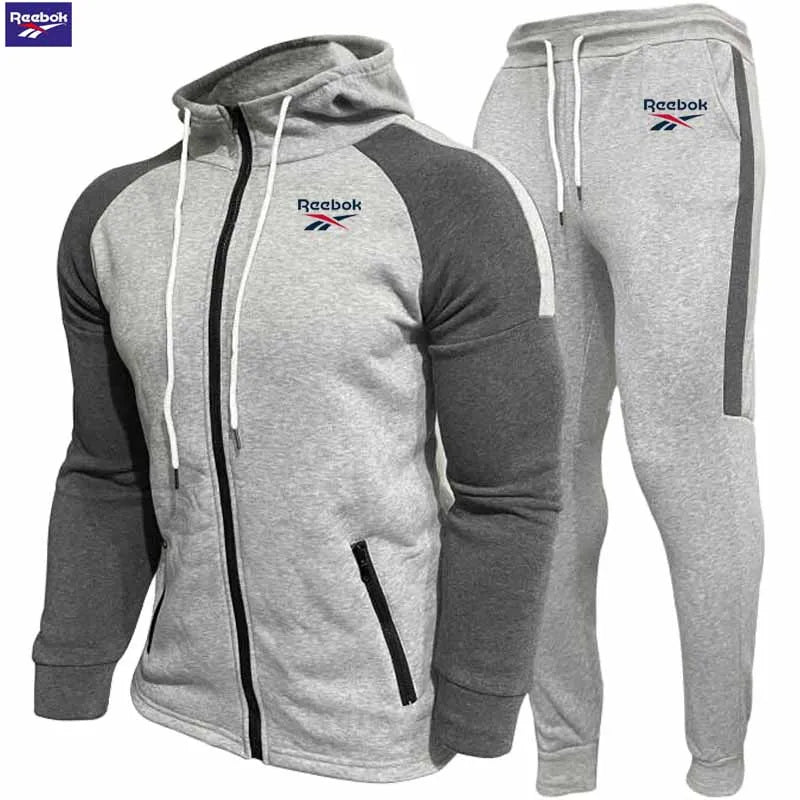 Reebok Men's Fleece Hooded Sweatshirt Set - Long Sleeve Zippered Hooded Sweatshirt - Fashion Striped Loose Jacket - Suitable for
