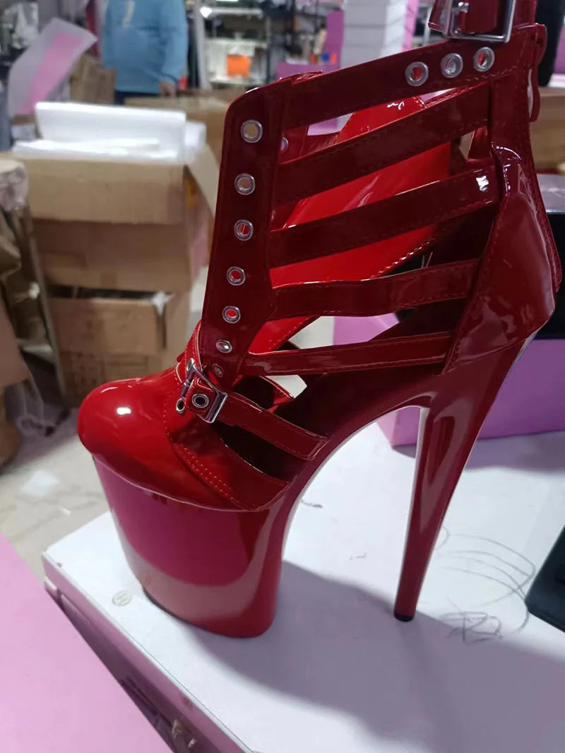 Exotic 20 cm Leopard Print Gothic Stripper Heels Size 34-46 8Inch Platform Ankle Boots Strip Pole Dance Catwalk Round Toe Women