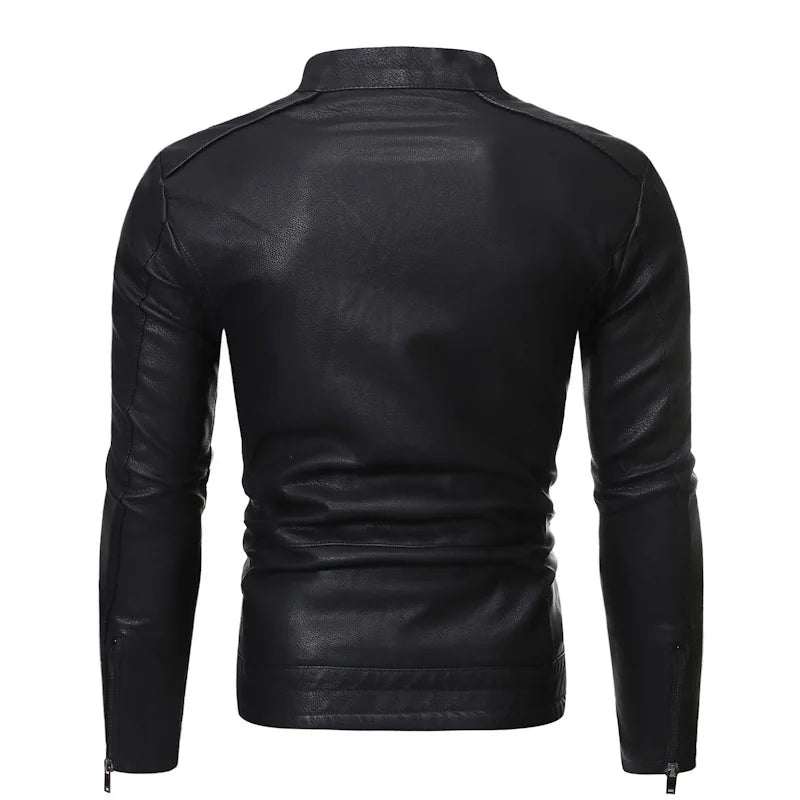 Men's Motorcycle Leather Jacket Autumn Winter Stand Collar Biker Jacket Korean Fashion PU Leather Coat Slim Fit Men's Outerwear