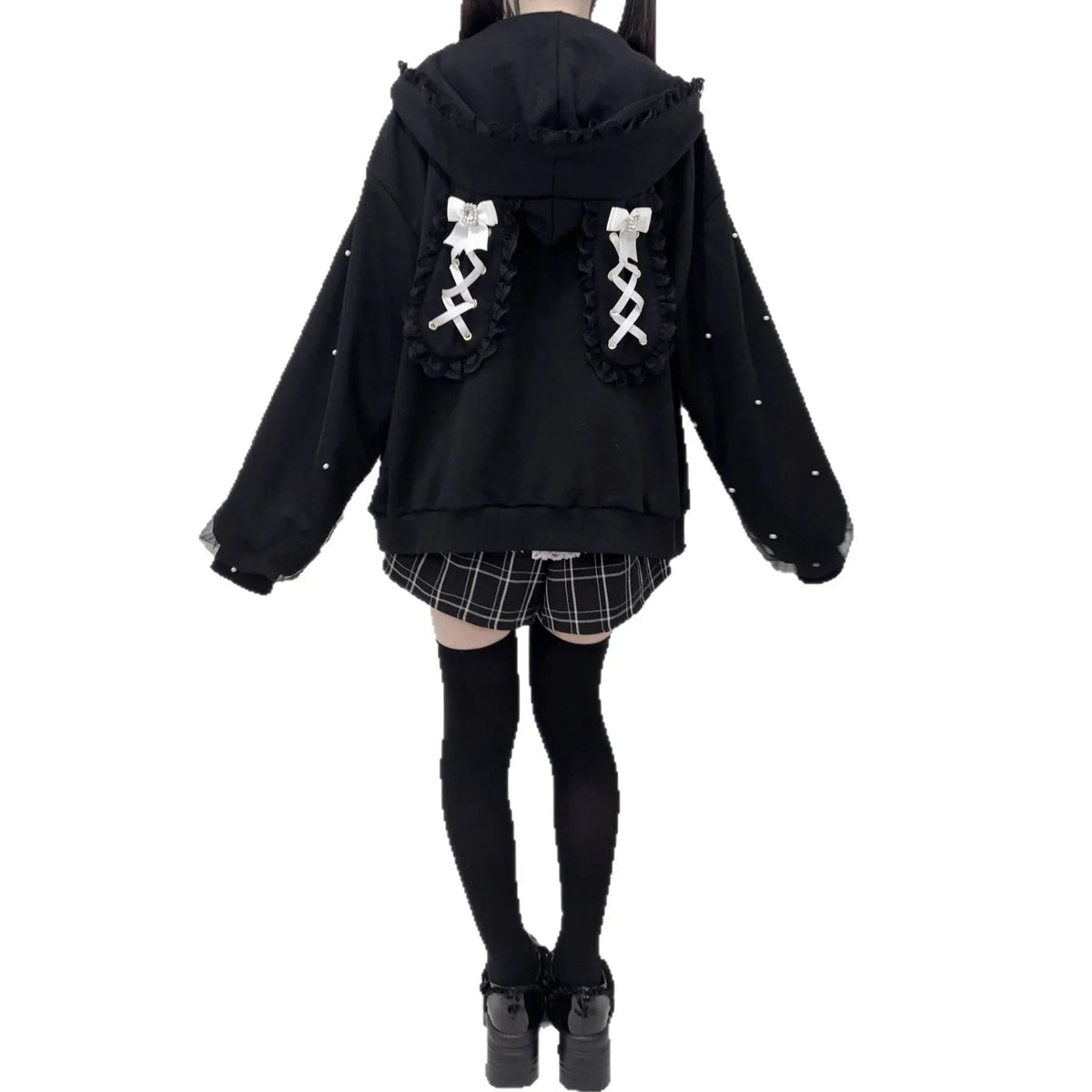 Vintage Japanese Subculture Jirai Kei Jacket Women Y2K Coat Lace Rabbit Ears Hoodie Gothic Sweatshirt Harajuku Halloween Cosplay