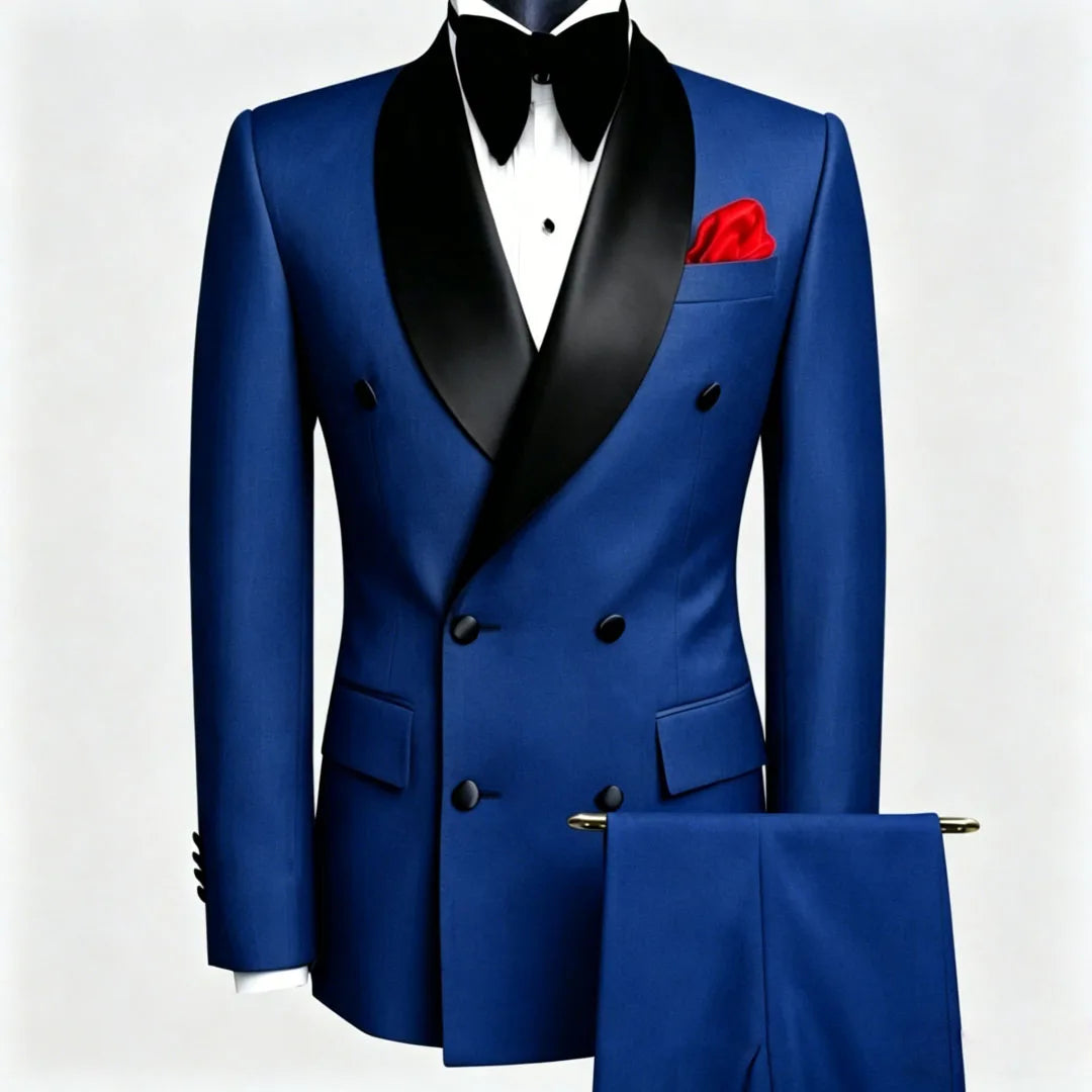 Men Suit Black 2 Pieces Double Button With Black Lapel For Wedding Groom Business Birthday Banquet Work Suit Jacket And Pants