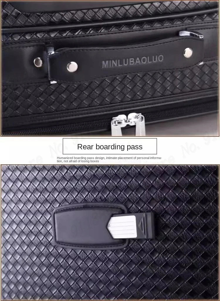 Genuine Leather Trolley Case 20 Inch Men's Business Boarding Suitcase Universal Wheel Luggage Bag 16 Inch Woven Pattern Leather