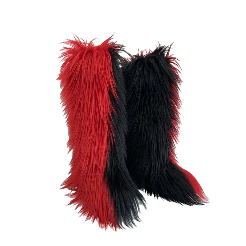 Hot Sale Ins Fashion Long Women Furry Boots Winter Knee Length Keep Warm Ladies Snow Boots