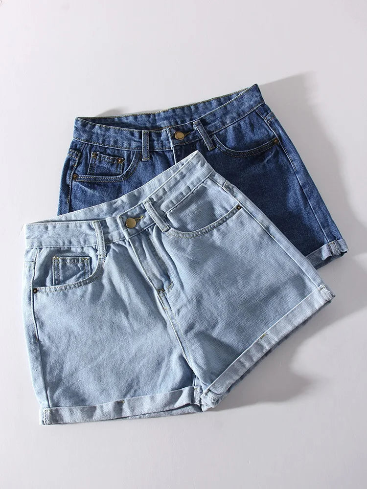 MiuKoMiYa Blue Jeans Shorts Women Summer 2025 Straight Denim Pants Ladies Short Jeans Feminino Women's Denim Shorts High Waisted