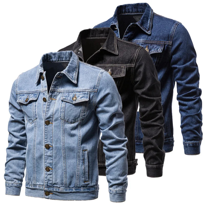 Men's Denim Jacket Trend Retro Fashion Casual Jacket Suitable Young Blue Black Youth Workwear Locomotive Spring Autumn Winter