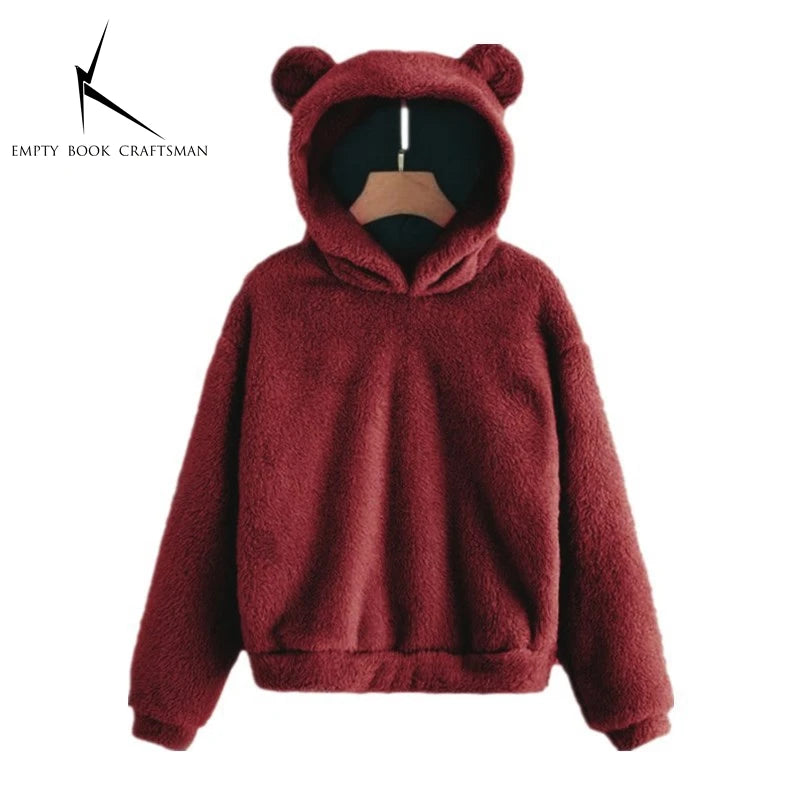 Fall Winter Women's Hoodies Winter Women Long Sleeve Rabbit Ear Hood Sweatshirt Cute Plush Warm Casual Cute Hoodie Tops 2026
