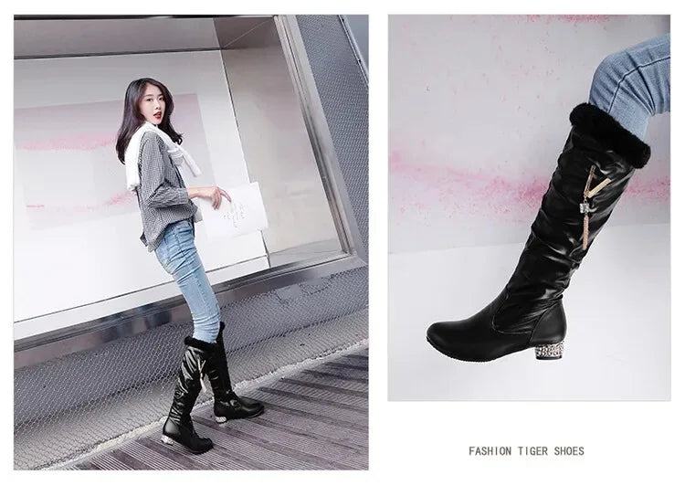 Winter Warm Knee High Boots Women Platform Wedges High Heels Snow Boots Slip on Winter Ladies Shoes White Black Pink 2025
