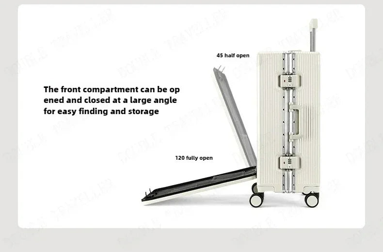 Front Opening Large Capacity Rolling Luggage Case Aluminum Frame ABS+PC Trolley Case Suitcase USB Charging Boarding Case