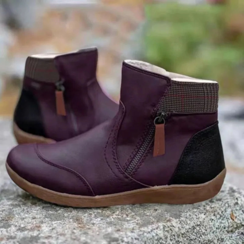 Ankle Boots Women's Plus Size Short 2026 Autumn and Winter Double Zipper Flat Snow Boots Wedges Low Top Shoes Botas Femininas
