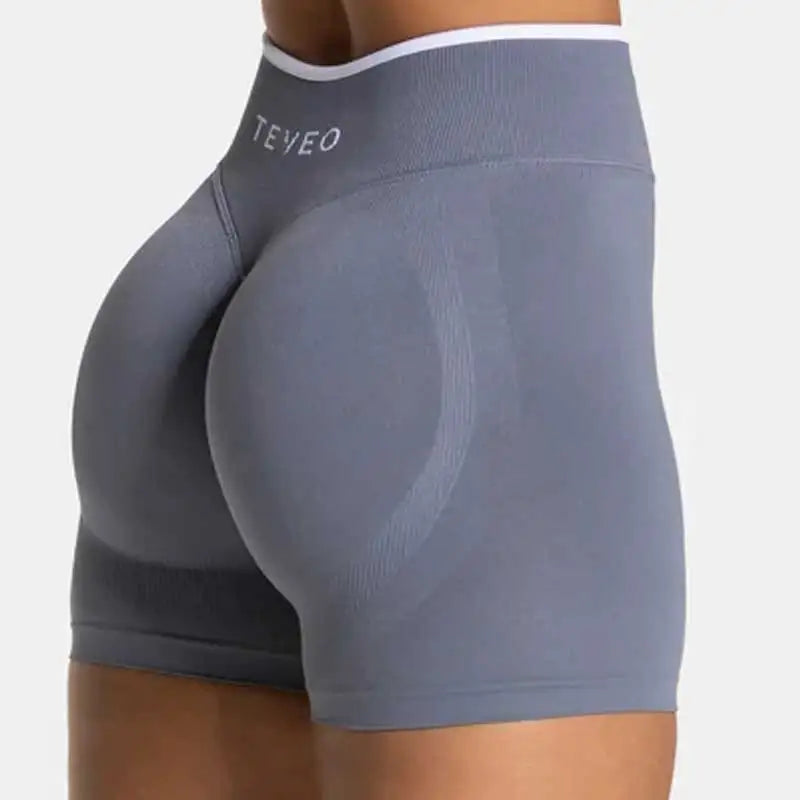 TEVEO Women's Seamless Gym Solid Sports Ignite Short White Waist Tight High Waist Hip Lifting Yoga Pants Running Sports Shorts