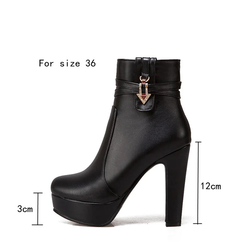 Women's White Ankle Boots Platform Shoes Fashion Buckle High Heels Yellow Black Autumn Winter Short Boot Ladies Large Size 50