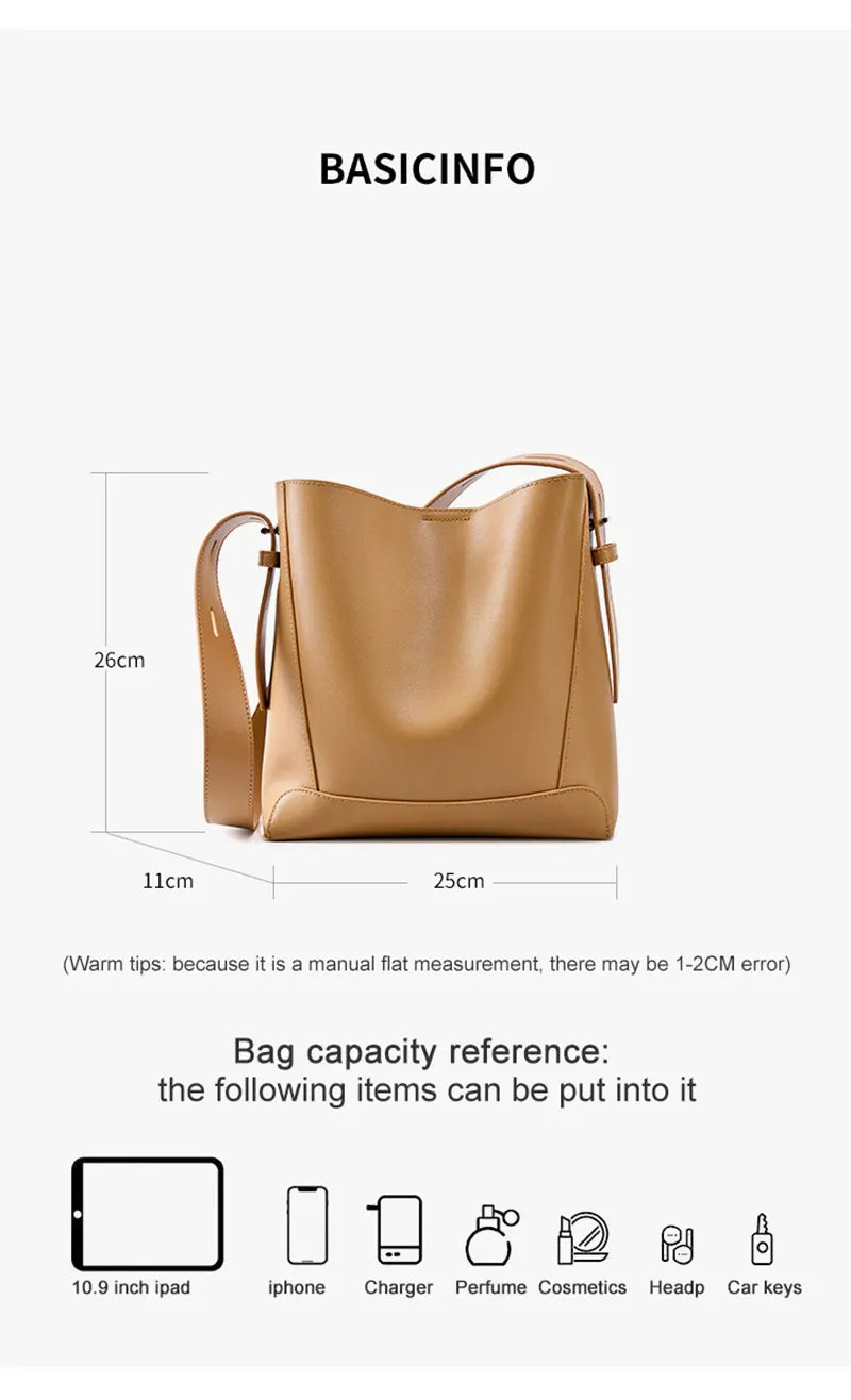 Cowhide Women's Shoulder Bag Fashion Trend Luxury Designer Bucket Bags Large Capacity Genuine Leather Women Crossbody Bags