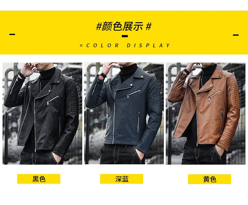 Male Slim Fit Pu Leather Coats Mens Motorcycle Jackets Black Outwear Leather Coats Man High Quality Business Leather Jacket