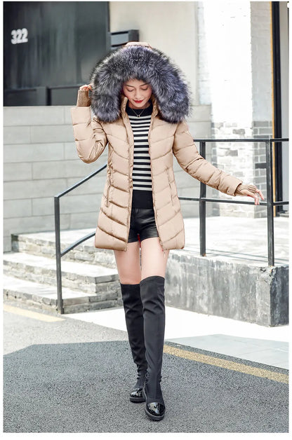 2024 New Wool Collar Hooded Winter Jacket Parkas Women's Jacket Thick Warm Cotton Cushion Down Coat Parka Coat Winter Long Fit D