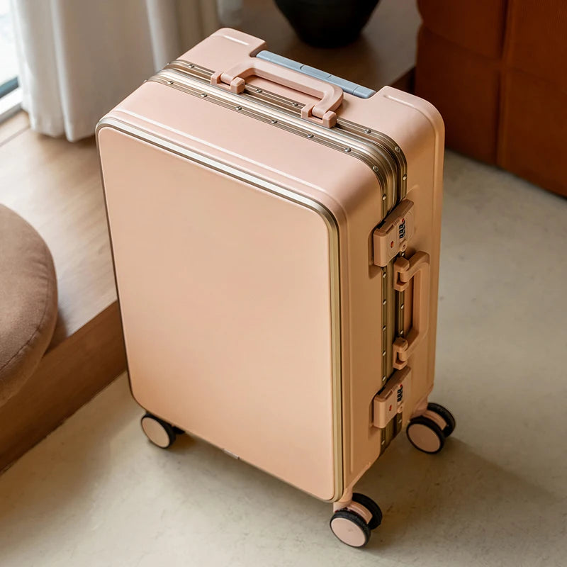 Gilding Aluminum Frame Suitcase Thickened PC Multifunctional 20 inch Boarding box Morandi Color Series 24/ 26 inch Trolley Case