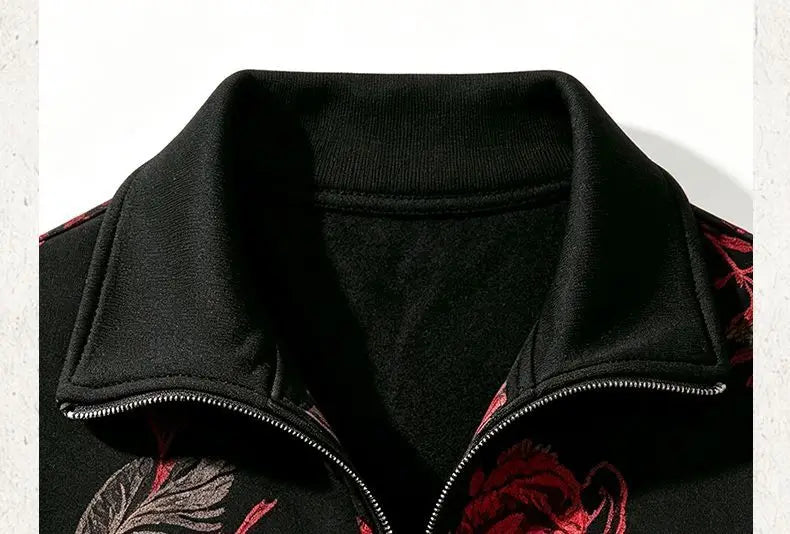 Womens Mom Floral Print Zip Up Jacket Lapel Collar Casual Loose Outerwear For Middle Aged Ladies