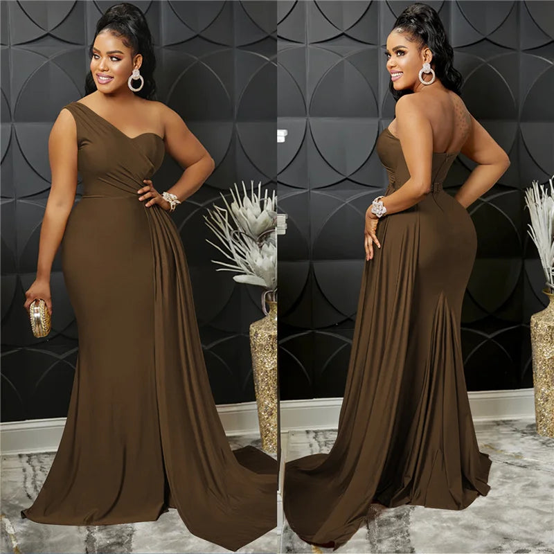 Sexy One Shoulder Elegant Evening Dresses for Women Party Night Mermaid Dress Backless Side Split Bodycon Long Dress Vestidos