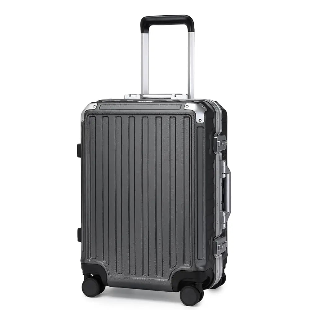 Hard Case Suitcase Trolley Aluminum Frame suitcase PC hand luggage with 4 Rolls TSA Check-in Luggage Trackcase Black