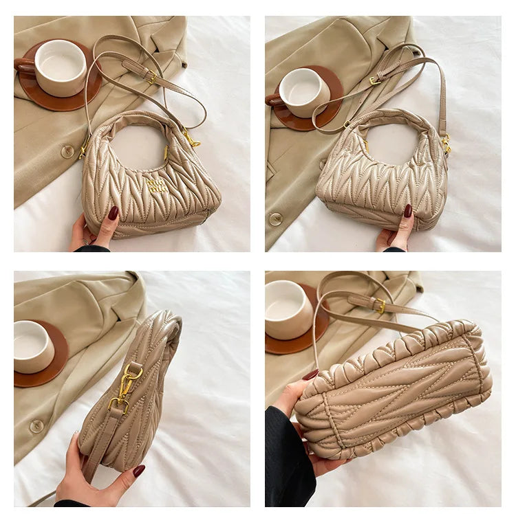 Designer Women Handbags 2025 French Women's Bag Pleated Miu Niche Trendy Handbag Crescent Bag Ins Single Shoulder Crossbody Bag
