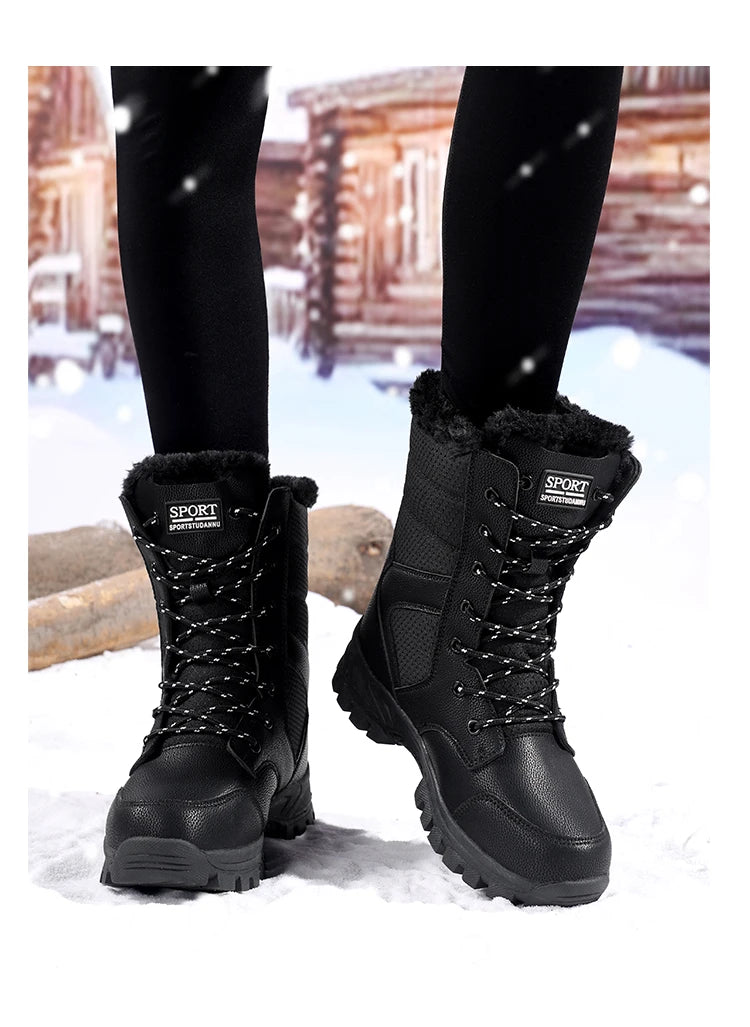 2025 new winter warm plush lined snow boots women's outdoor waterproof and non-slip plush cotton boots comfortable platform shoe