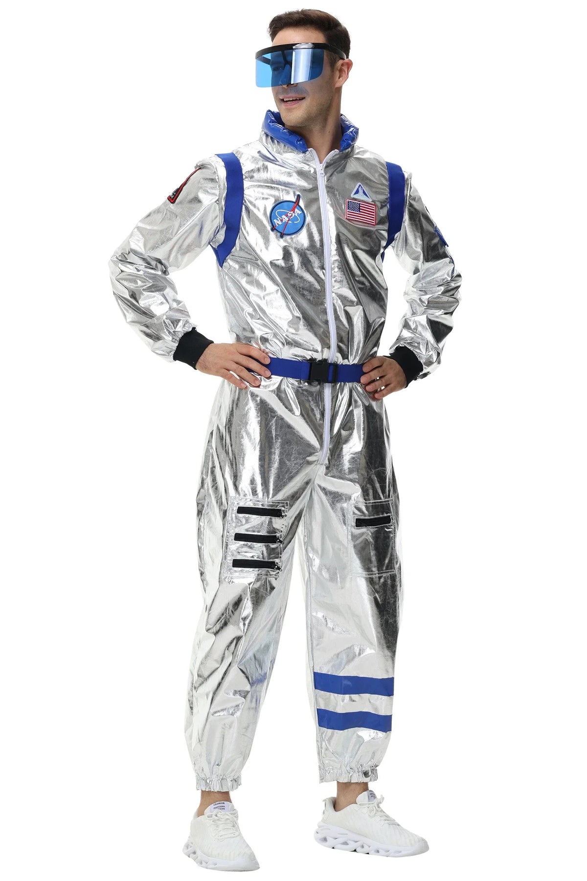 Adults Silver Astronaut Costume Space Suit Men Women Couple Jumpsuit Cosplay Halloween Carnival Party Dress Up