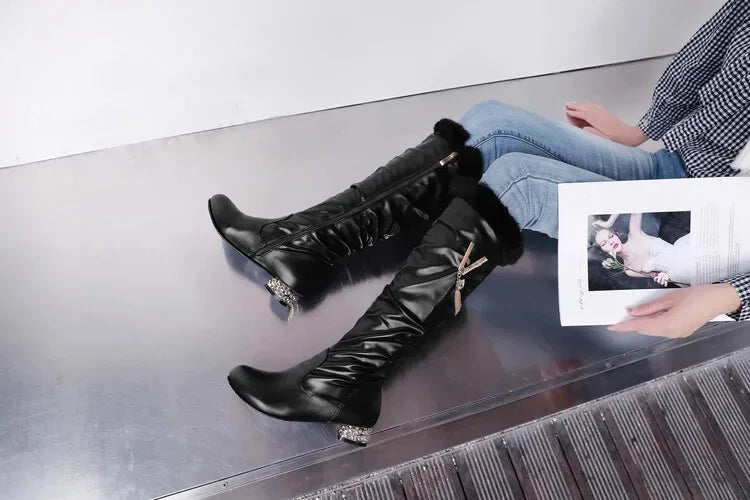 Winter Warm Knee High Boots Women Platform Wedges High Heels Snow Boots Slip on Winter Ladies Shoes White Black Pink 2025