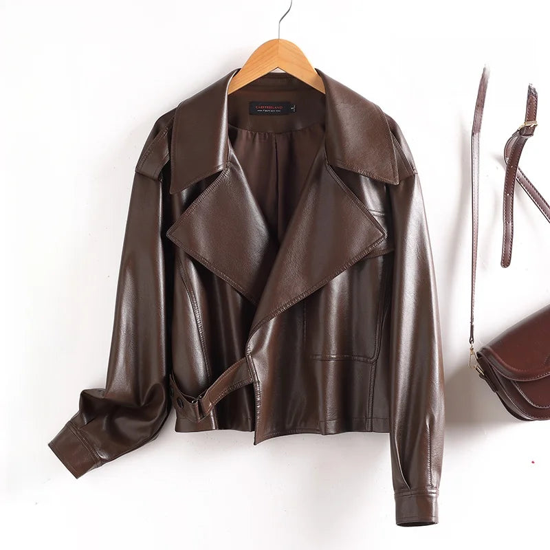Ning Genuine Leather Jacket Women's Short Style 2026 New Autumn Loose Casual Motorcycle Fashion Sheepskin Coat