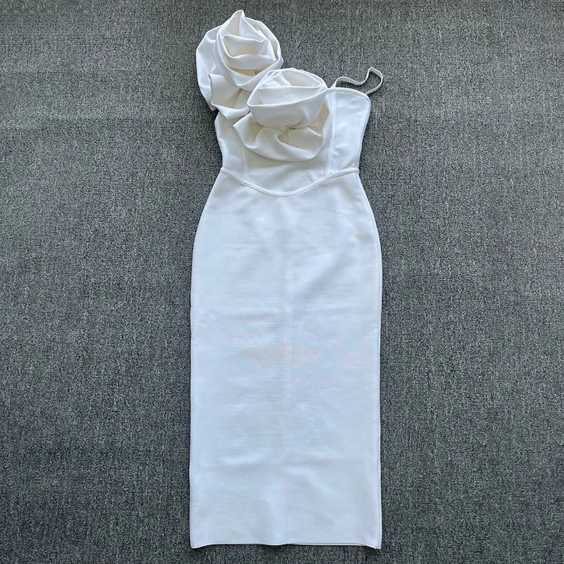 CM.YAYA Women Floral Applique Sleeveless Strap Midi Dress 2026 Summer Elegant Holiday Birthday Sexy Club Party Evening Dresses